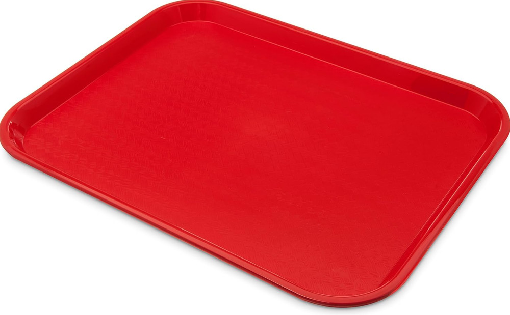 Shatter-Resistant Plastic Cafeteria Fast Food Tray, 14" x 18" - Red, Rectangular