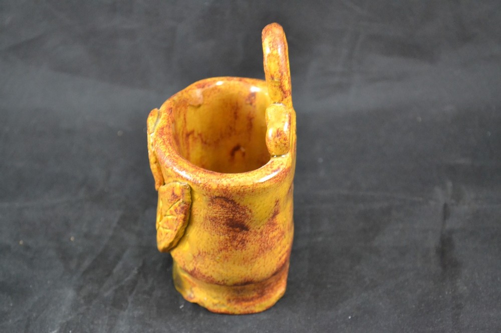 Unknown Maker Yellow Ware Glaze Small Wall Pocket with Flower