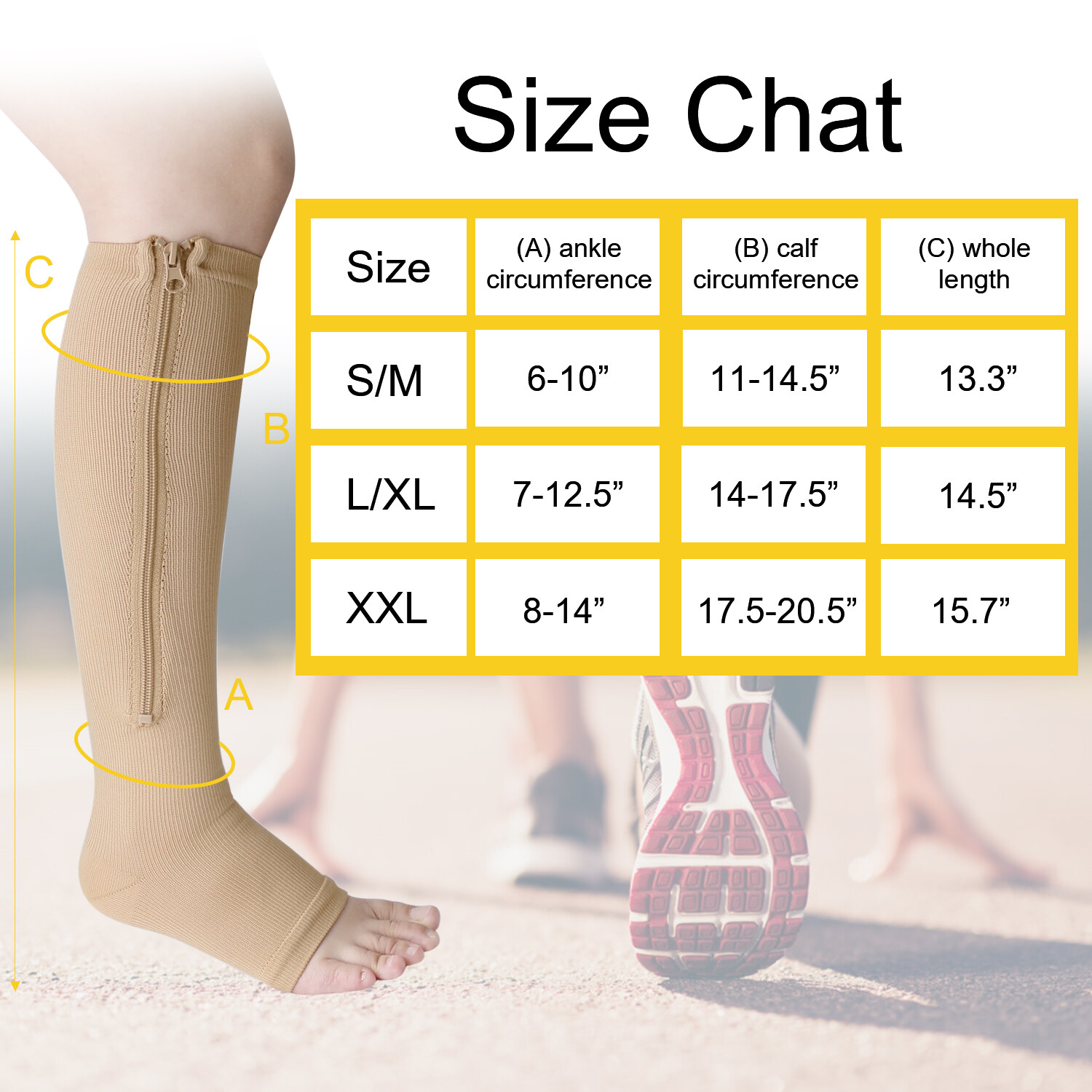 Nylon Zipper Compression Socks Support Graduated Stockings Mens Womens 20-30mmHg