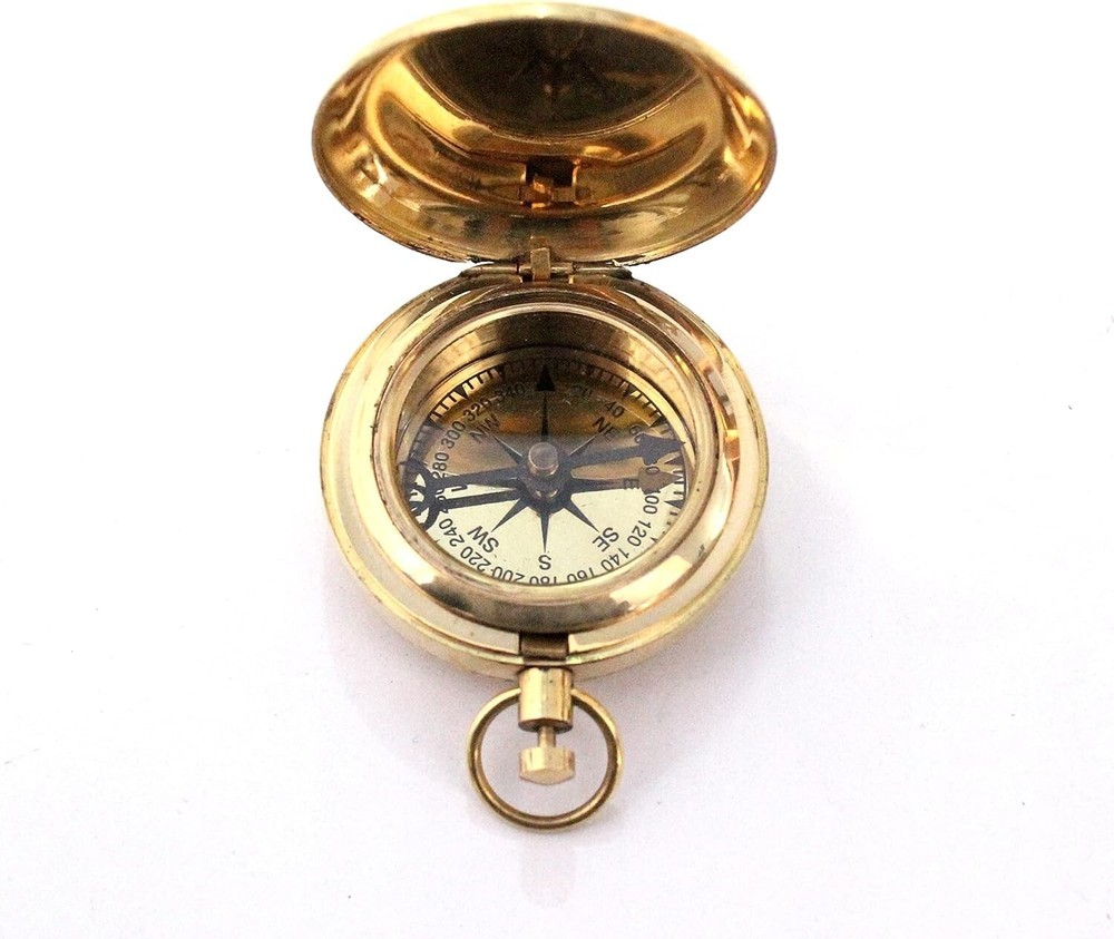 Brass Push button Compass Nautical Pocket Compass Working Compass Lid Compass