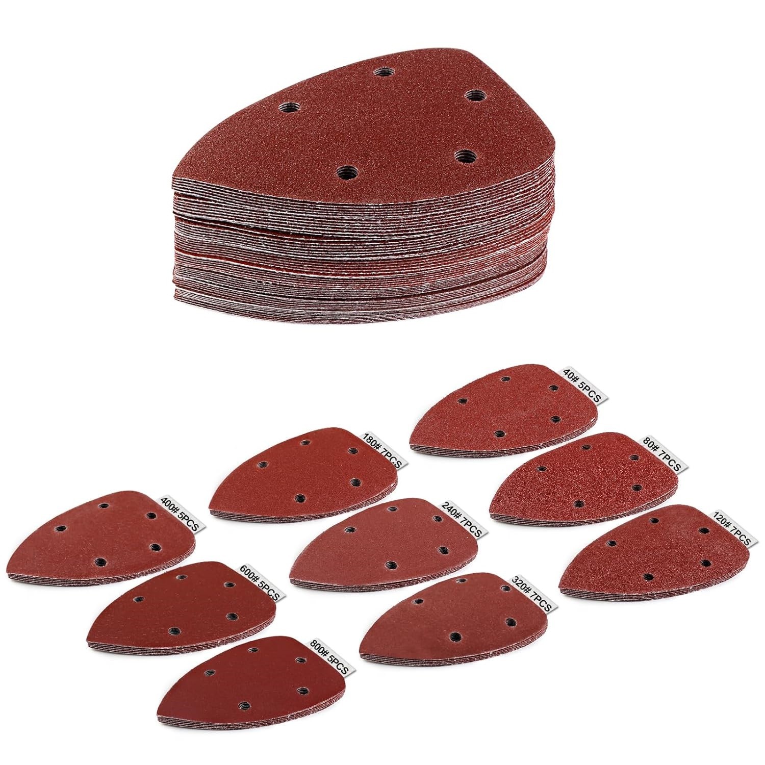 55Pcs Mouse Detail Sander Sandpaper Premium Triangle Sanding Pads 9 Grits 40-800