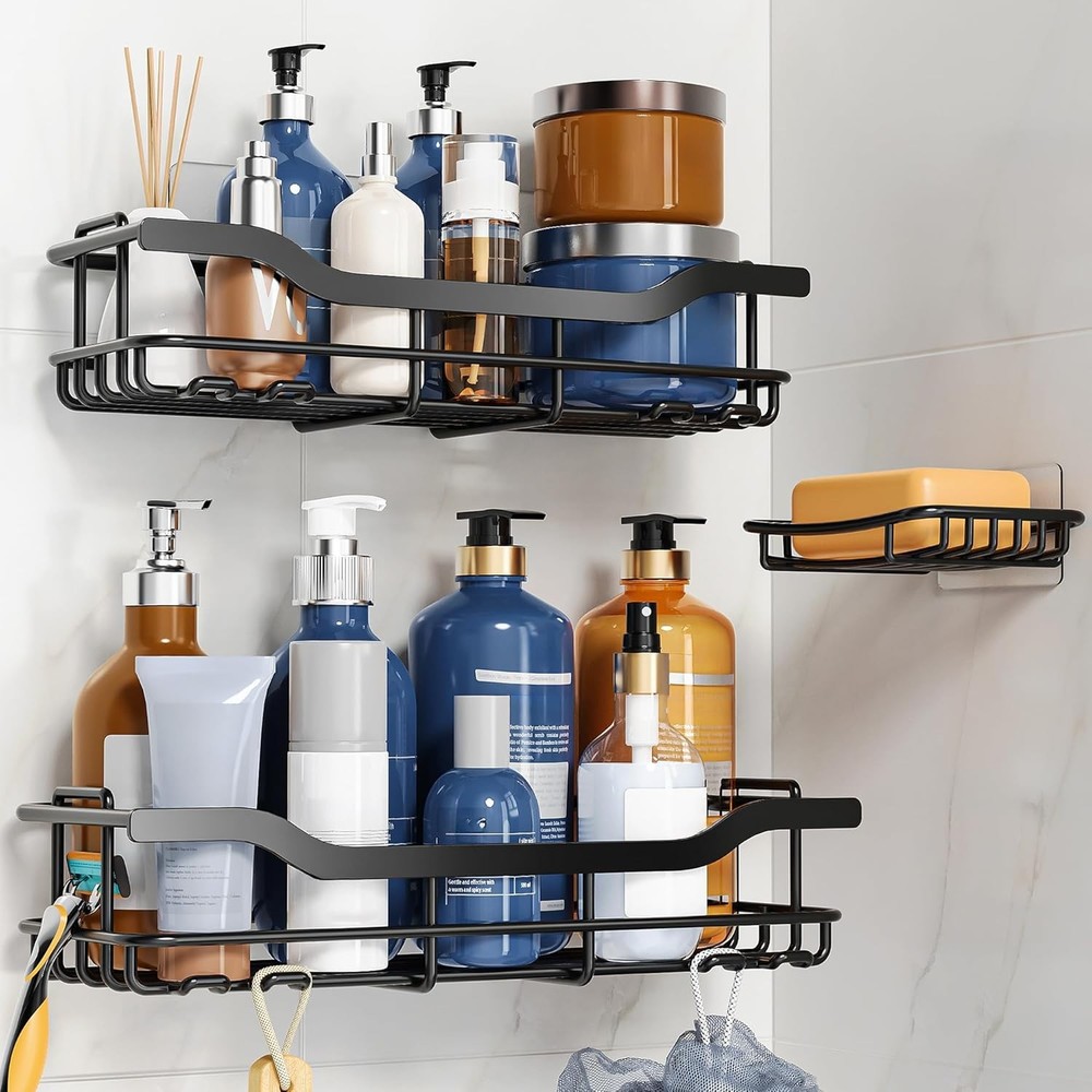 3-Pack Shower Caddy W/ Soap Holder Adhesive Rustproof No-drill Strudy Loading