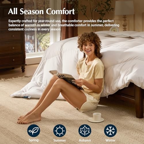 Down Comforters Size, 100% Cotton Duvet Insert, Extra Fluffy White Queen