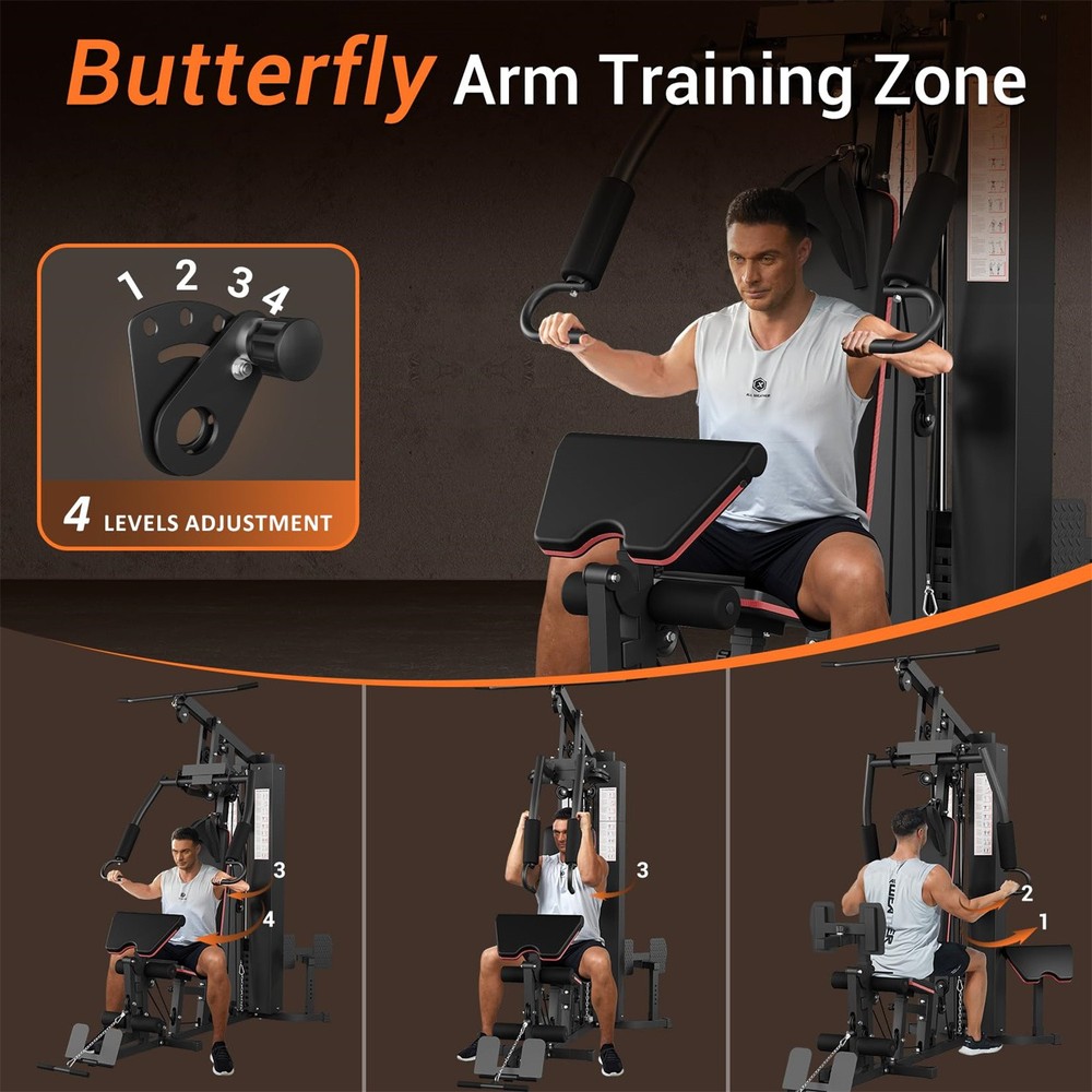 Home Gym Machine Full Body Workout Machine W/150LBS Weight Stack LAT Pull Down