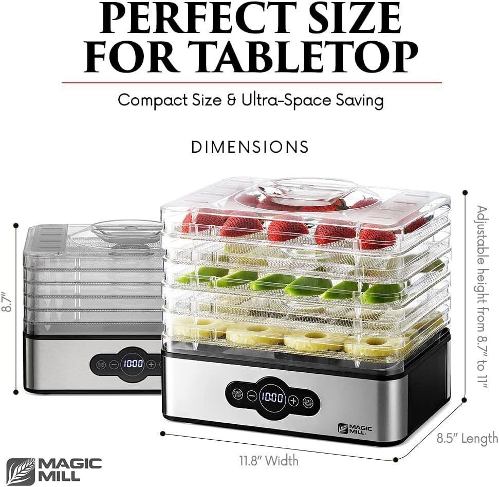 Electric Food Dehydrator Preserver Machine 5 Stackable Trays Digital Adjustable