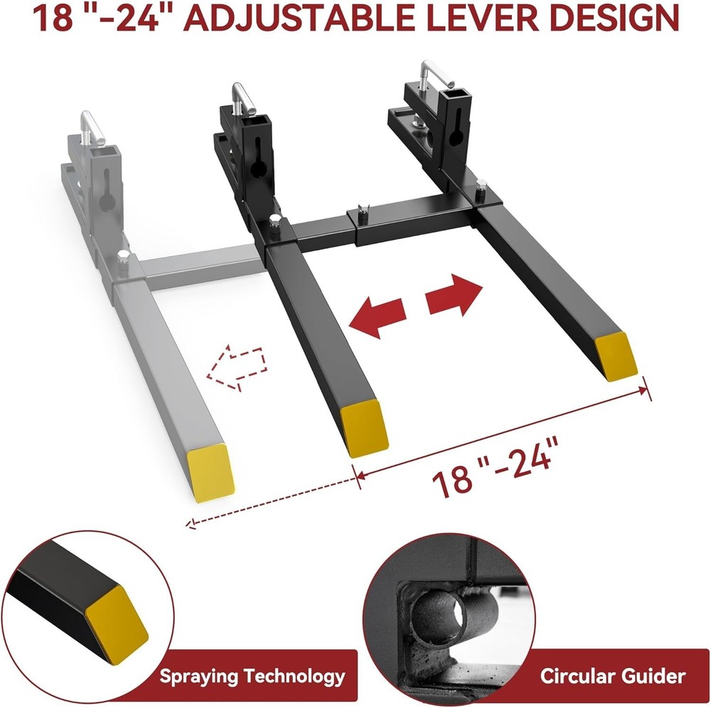 43" , 2000lbs Heavy Duty Quick Attach Bucket Fork with Adjustable Stabilizer ...