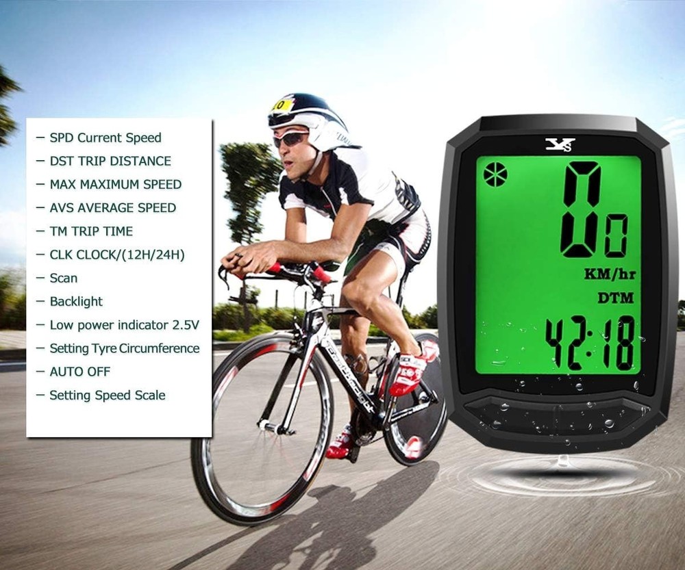 Waterproof Wireless Bicycle Speedometer with Large LCD & Multi-Function Display