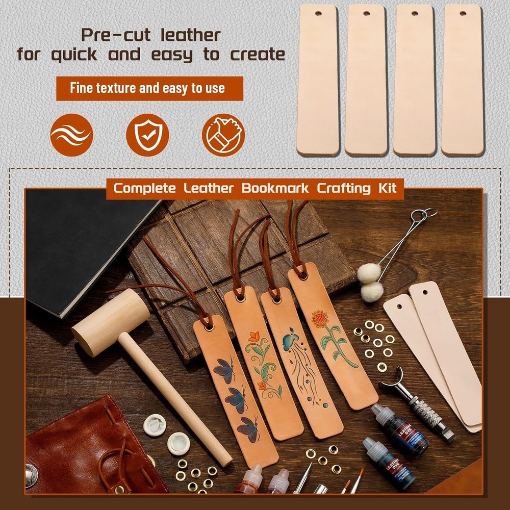 Leather Working Kit for Bookmark, Leatherbookmarks Making Kits with Dyeing Ca...