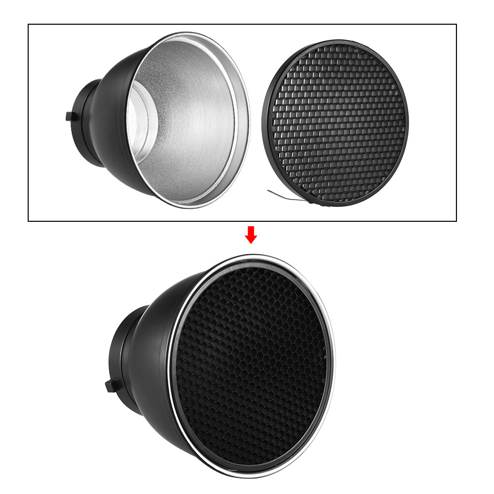 7" Reflector Diffuser Shade Dish w/60° Honeycomb for Bowens Mount E5C7