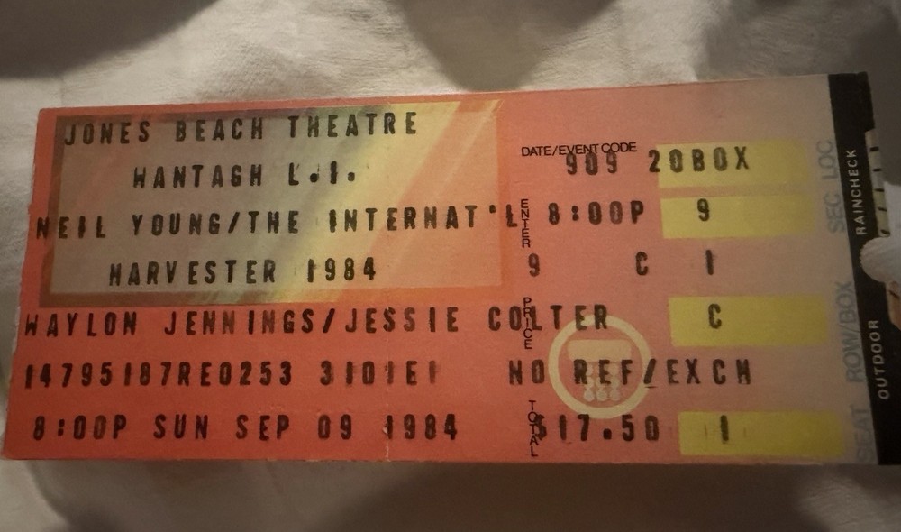 Neil Young ticket stub Harvester Sep 9 1984