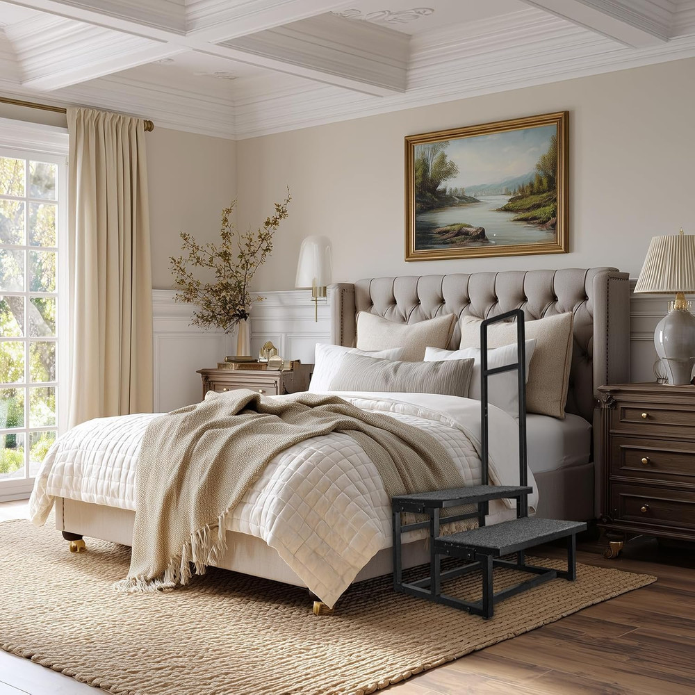 2-Step Stool with Handle for Elderly, Heavy Duty Non-Slip Step Stool for High Be