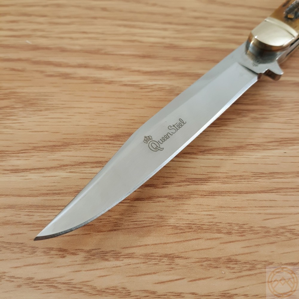 Queen Winter Bottom Fixed Folder Knife Stainless Steel Blade Jigged Bone Handle
