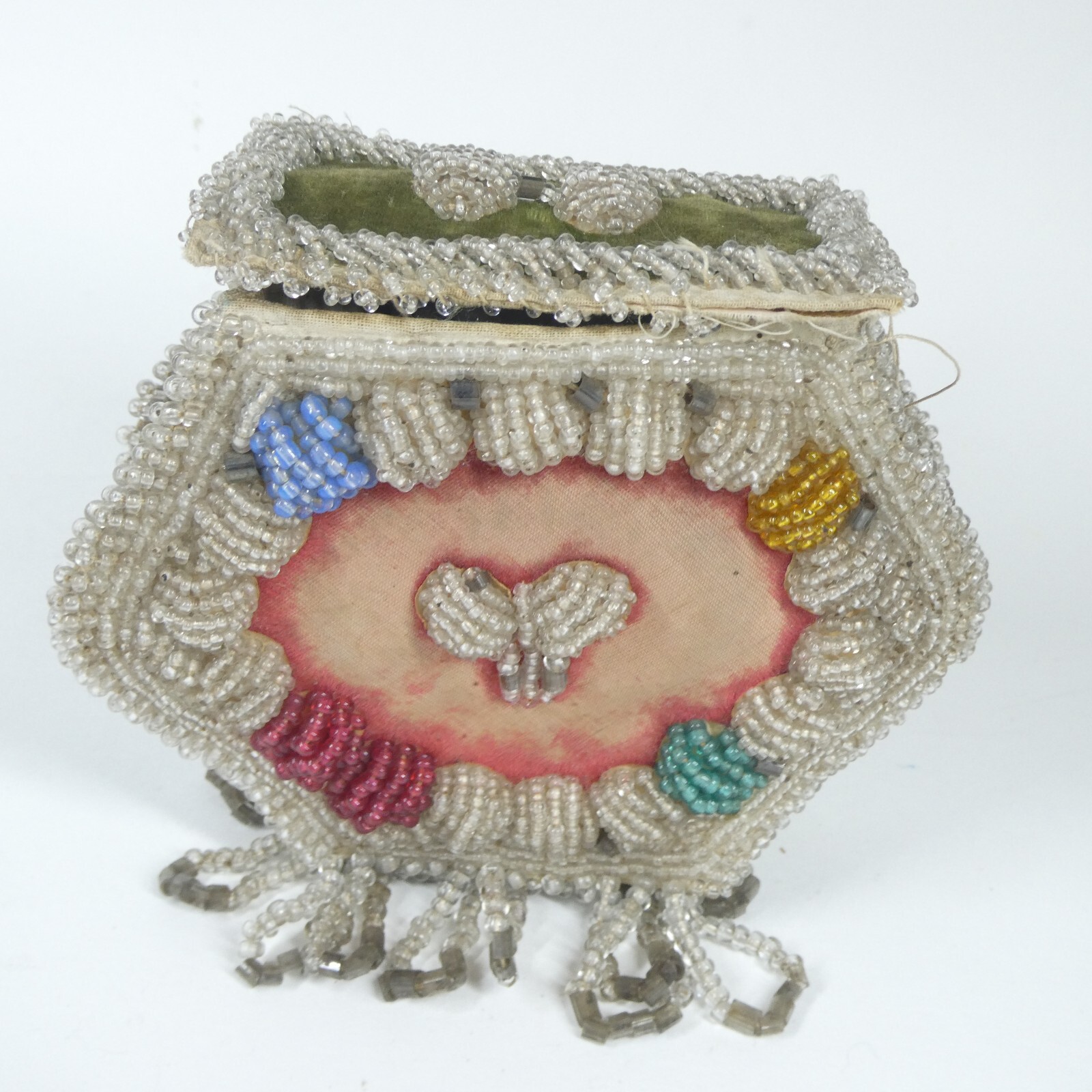 Beaded Purse Antique Iroquois? Fringed Beadwork Bag Whimsy AS IS