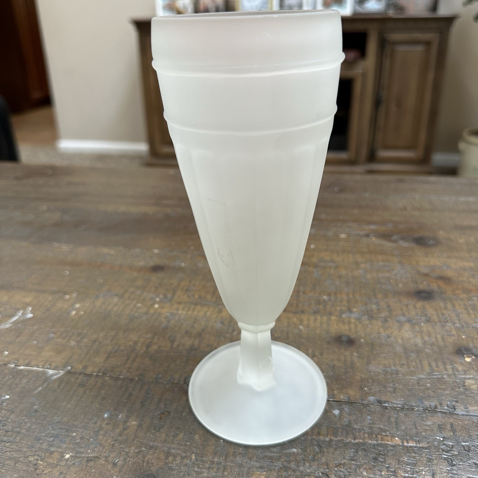 Set of 2 Frosted Glass Viking Horn Mugs Footed Goblet Style Horn Cups 8” Tall