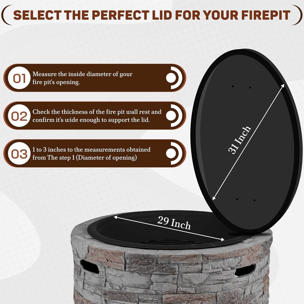 FEBTECH 31" Round Fire Pit Cover Perfect for Fire Pit Inside up to 29"