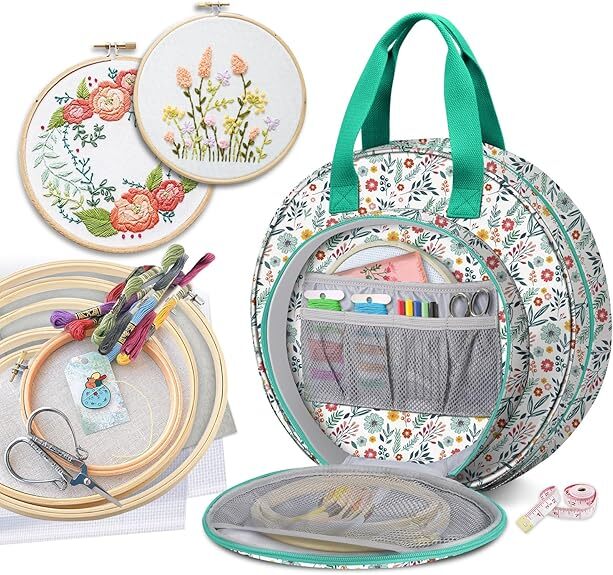 Embroidery Supplies Storage Carrying Tote Case with Multiple Pockets for Floss