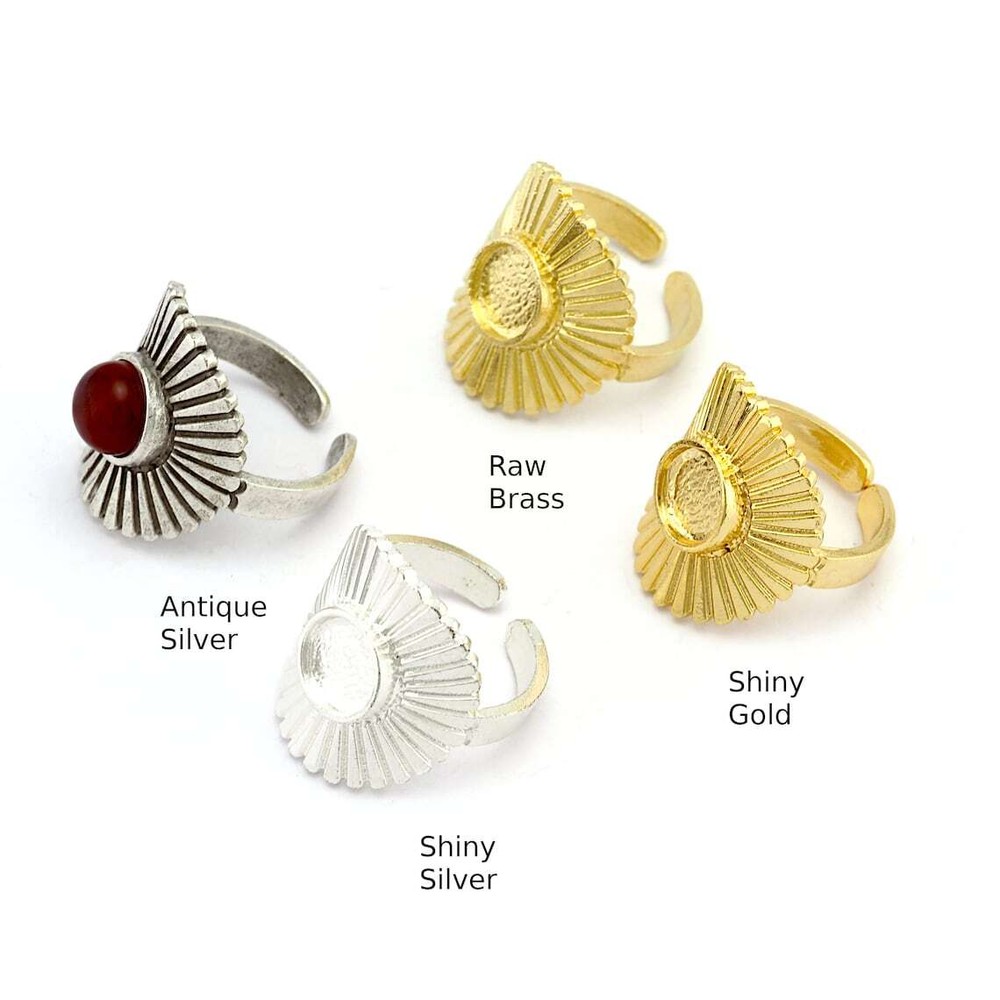 Sun Round Blank Ring Cabochon Base Blank Setting Adjustable raw brass 5456