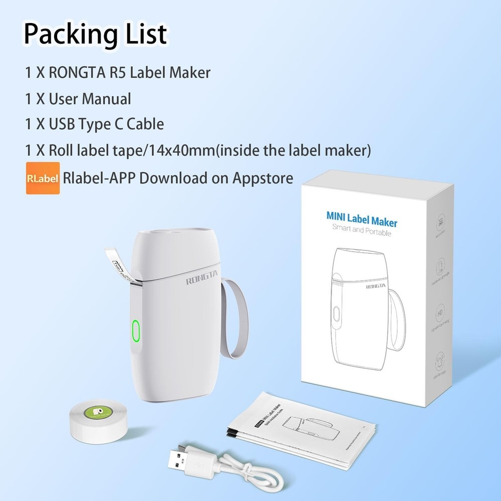 Rongta Bluetooth Label Maker Machine with Tape, Portable Mini Label Printer W...