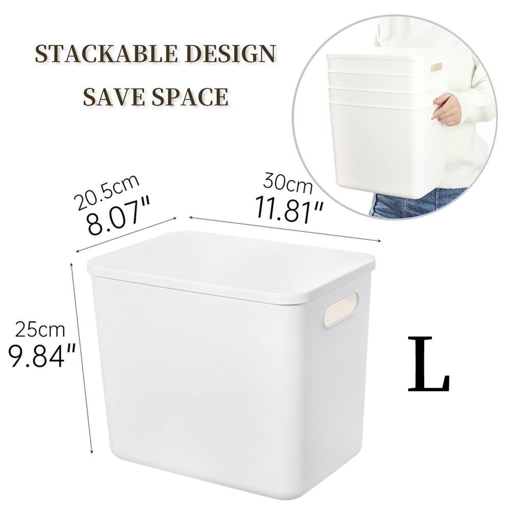 Plastic Storage Baskets Bins Boxes With Lids,Organizing Container White Stora...