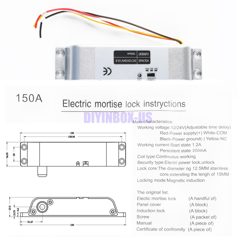 DC12V Fail Safe NC Electric Drop Bolt Lock Access Control Electronic Mortise Doo