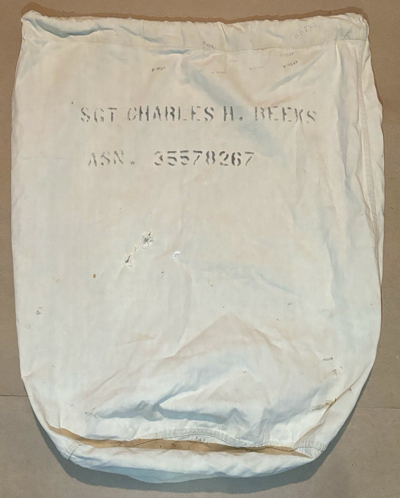 WW2 Original US Army White Barracks Bag Laundry Bag Named 1940 Draftee 5th Corps