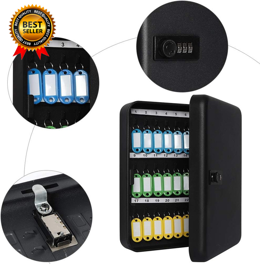 Wall Mount Key Storage Box with Code, Locking Key Cabinet Security, 48 Key