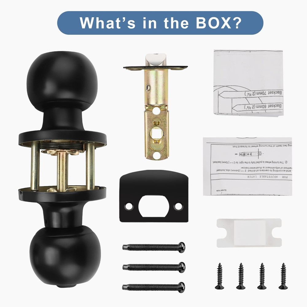 Knobonly 1 Pack Privacy Door Knobs Matte Black, Keyless Door Knobs Interior f...