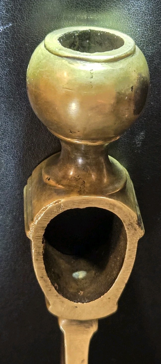 VINTAGE RARE AMERICAN INDIAN BRASS TRADE AXE STEEL INSERT SMOKING PIPE TOMAHAWK