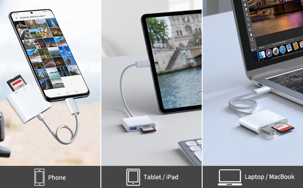 3-in-1 USB Stick SD TF Card Reader Type C OTG Adapter For iPhone Android Devices