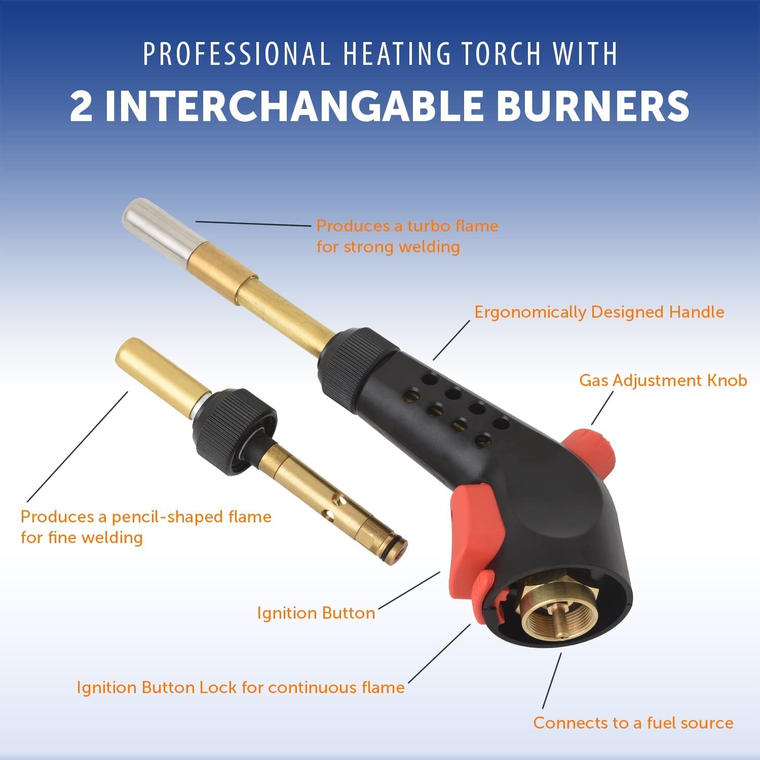 Multi Functional Self Igniting Propane Torch Head with Interchangeable Tips