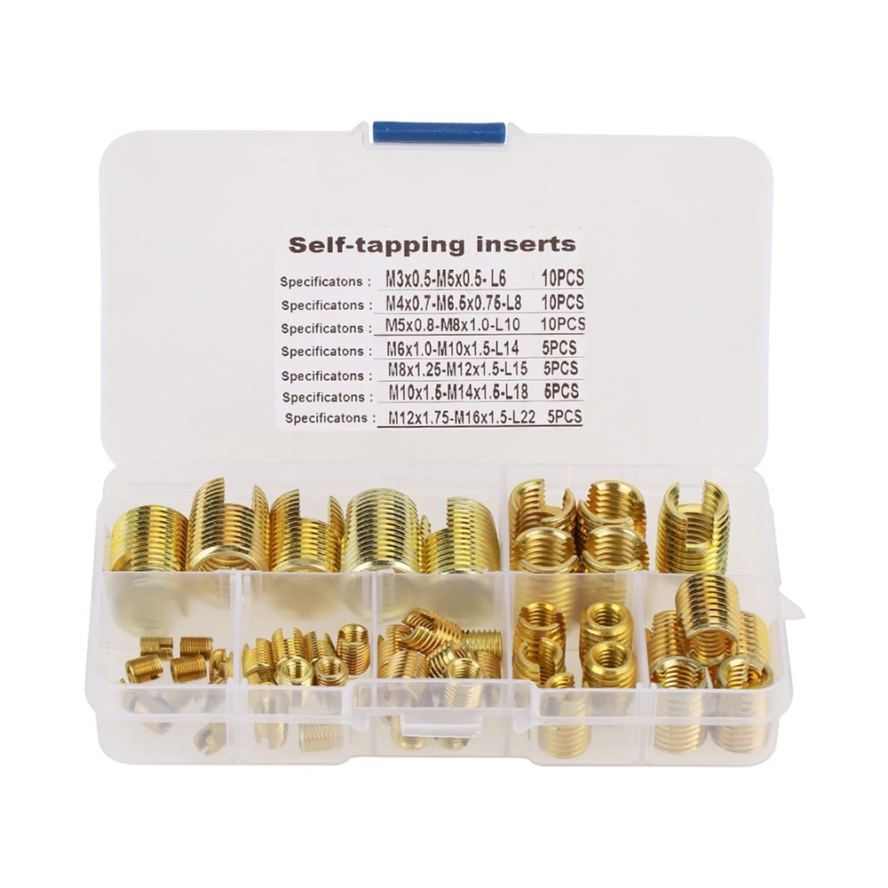 50PCS Self Threaded Inserts, Thread Repair Kit, Slotted Tapping, Metal
