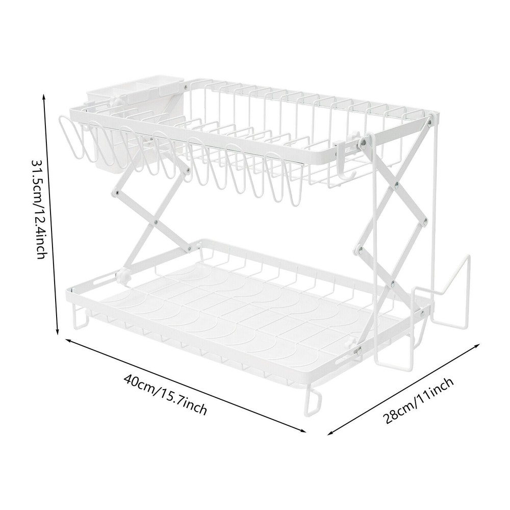 2 Tier Dish Drying Rack for Kitchen, Foldable Dish Drying Rack, Dish Drying Rack