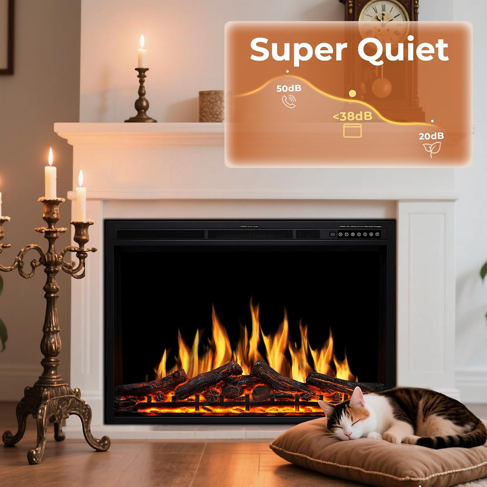 37" Electric Fireplace Insert with Remote, Adjustable Flames & Brightness