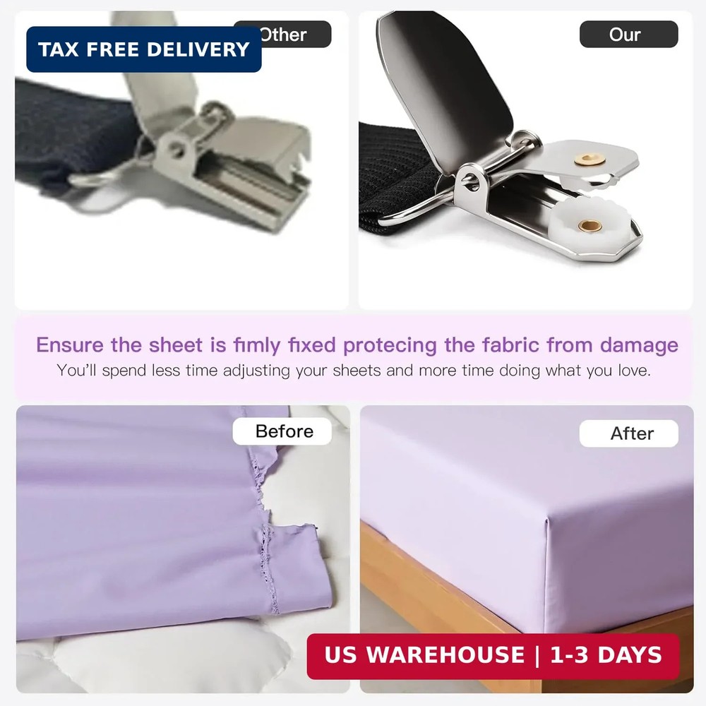 EasYoung 12PCS Bed Sheet Straps, Secure & Adjustable Fitted Sheet Holders for Fu