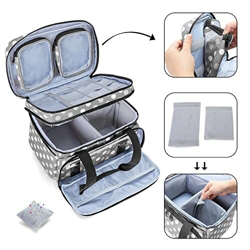 Double Layer Sewing Accessories Organizer with 2 Detachable Pouches Large Sew...