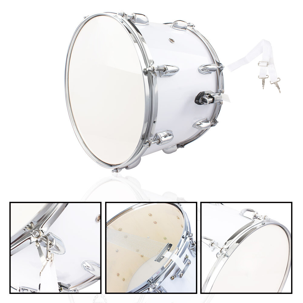 14 x10inch Marching Drum Drumsticks Key Strap White