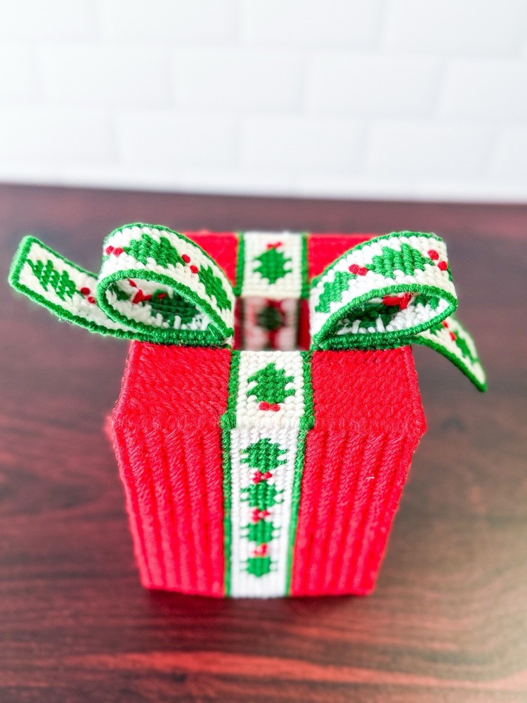 Completed Plastic Canvas Christmas Tissue Box Cover