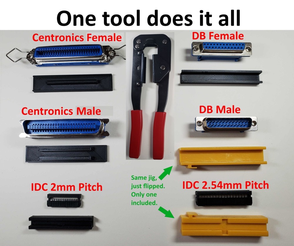 Ribbon Cable Crimp Tool for IDC, Centronics, DB - WITH ADAPTERS and INSTRUCTIONS