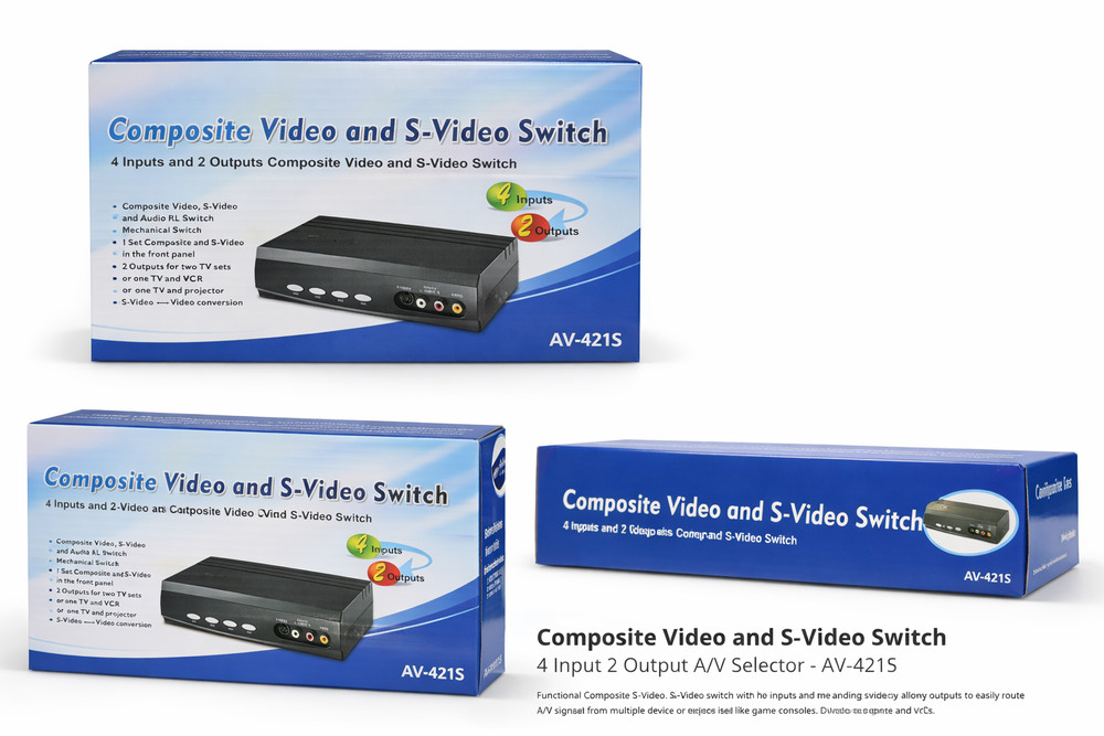 S/Composite Video LR Audio Switch Box #AV-421S, NEW Open Box