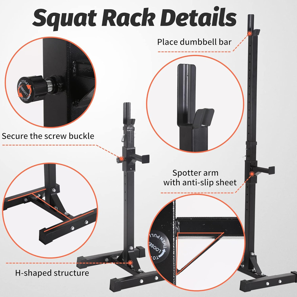 Squat Rack Adjustable Barbell Bench Press Stands 40"-66" Multi-Function Sturdy