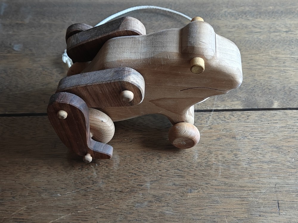 Pull Toy Wooden - Frog - Pull Along Legs Moveable Toy Handmade Vintage