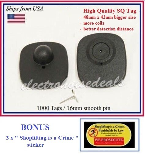 1000 EAS Anti Theft Checkpoint Compatible RF 8.2MHZ Security Tag + pin  + BONUS