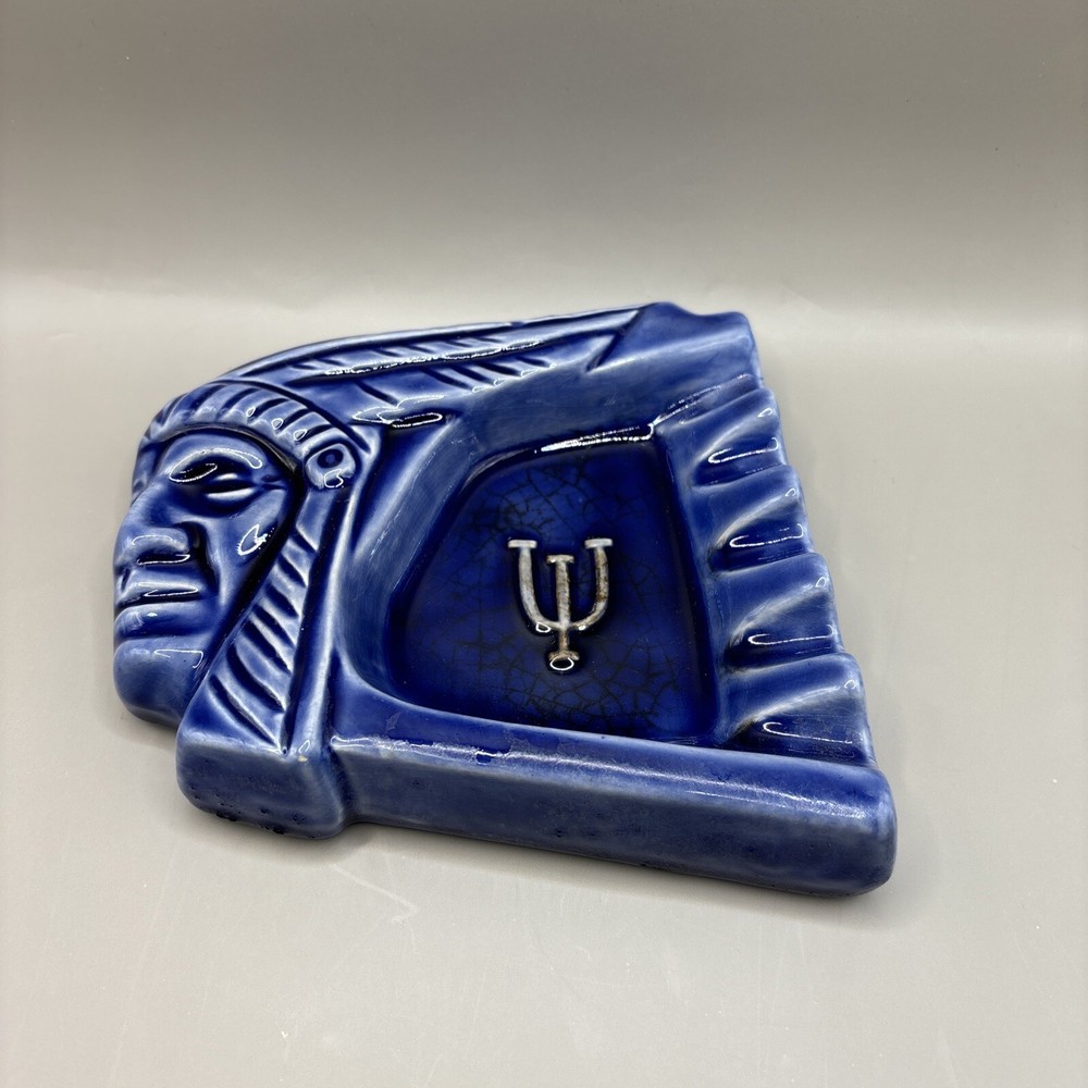 Native American Profile Ashtray Trident Logo Ceramic
