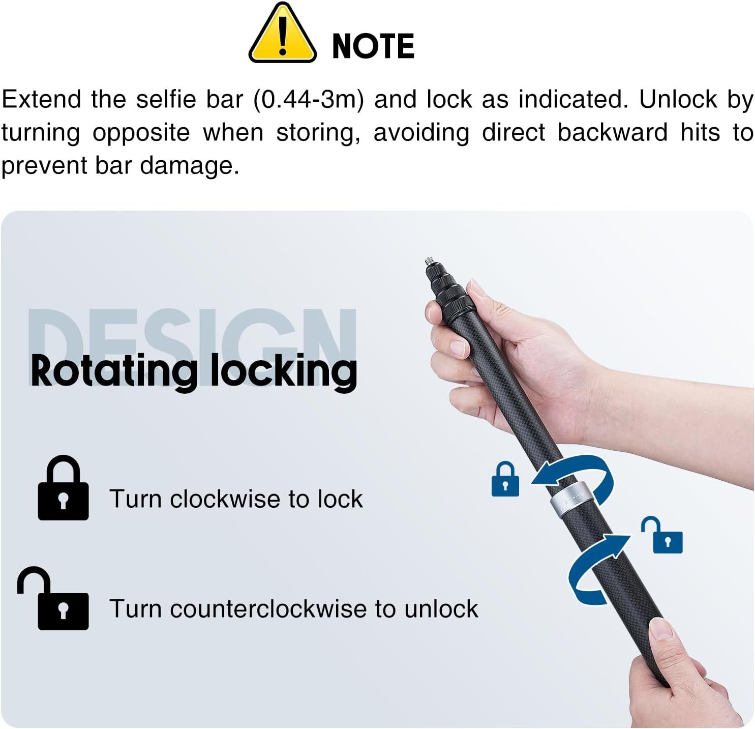 CAMOLO 118"/3.0m Invisible Selfie Stick Carbon Fiber 9.8ft Extended For GoPro US