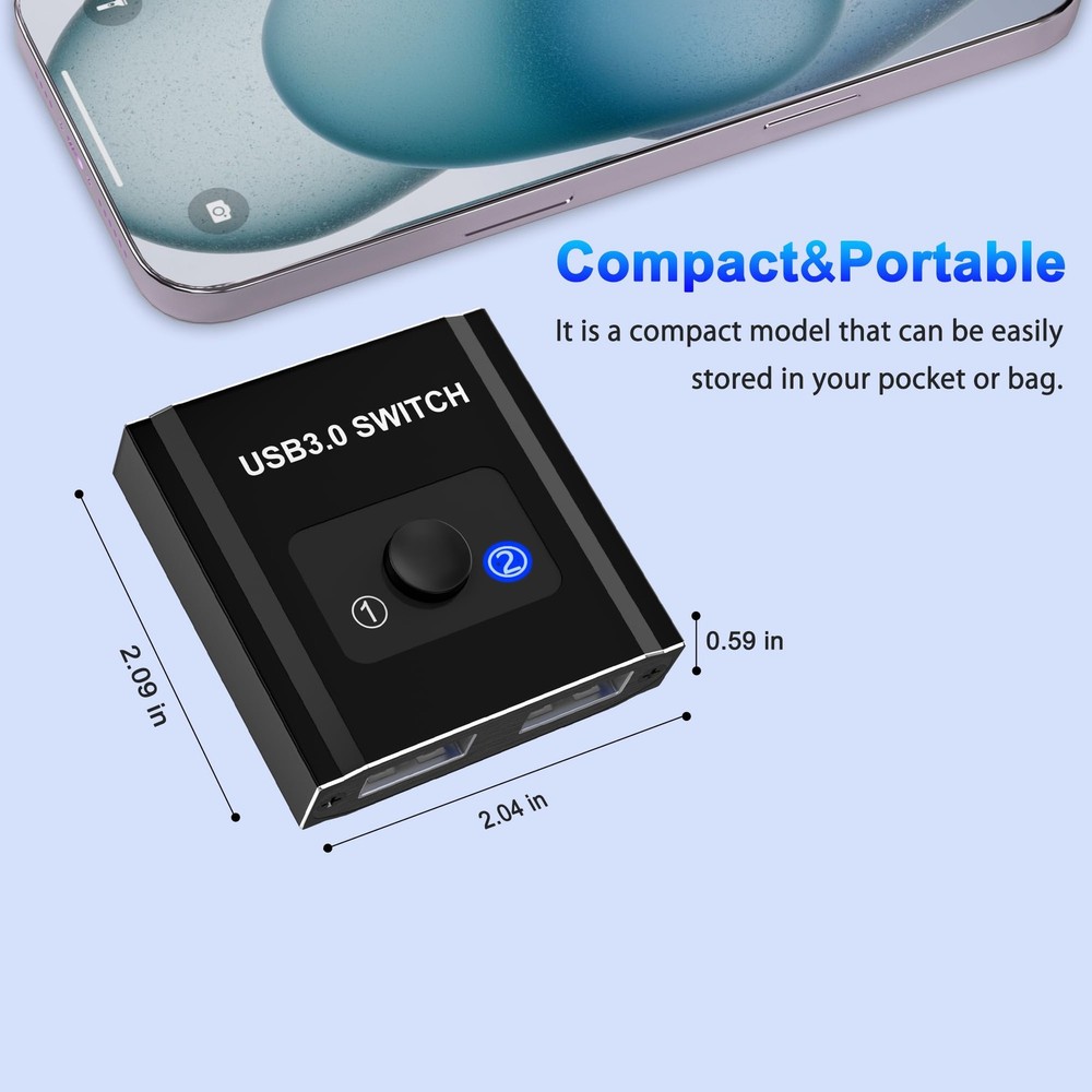 USB Switch Bi-Directional 1 in 2 Out USB Switcher 2 Computers Sharing KVM