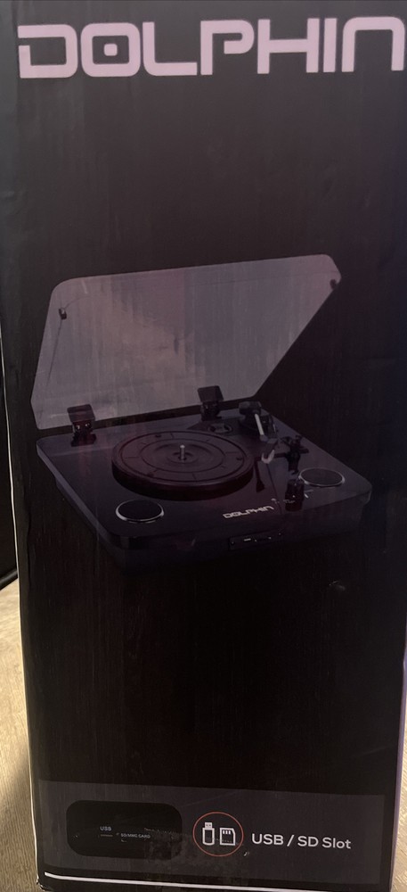 Dolphin PH-101 Retro Turntable Vinyl Record Player +Bluetooth/USB/SD. OPEN BOX