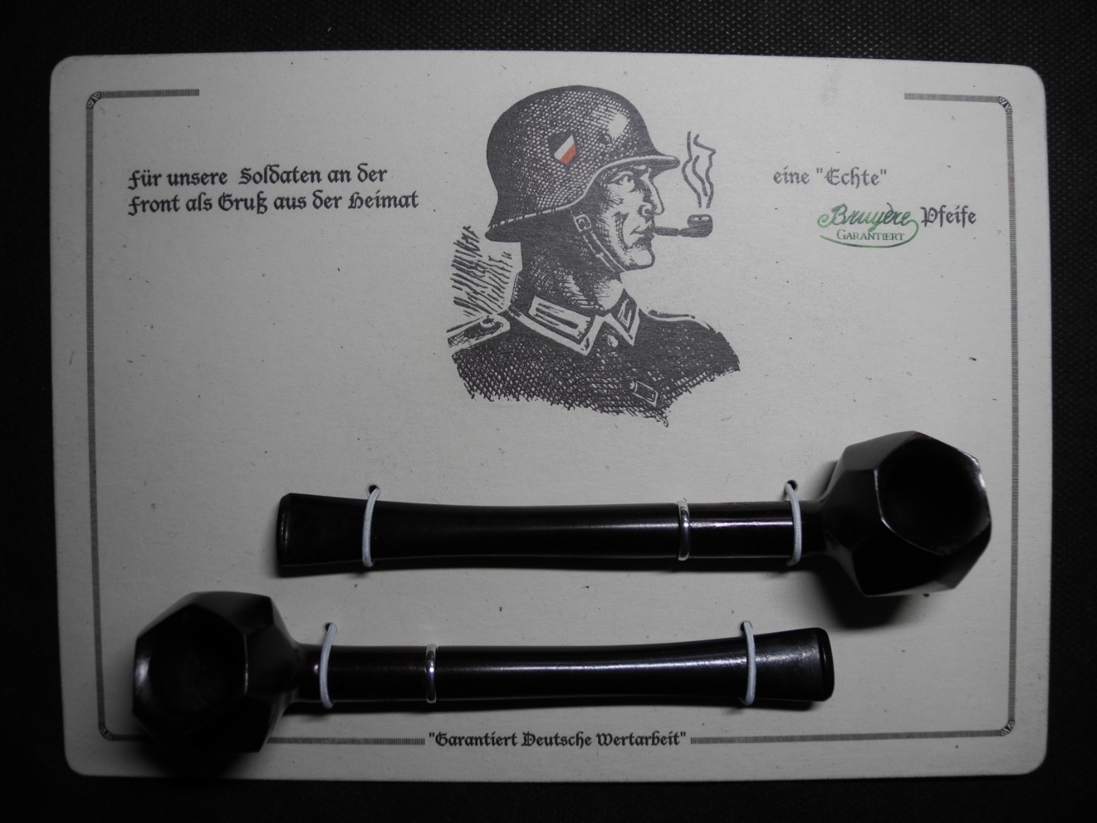 WW2 German Wehrmacht Heer smoking pipes X2 & card - VERY RARE!