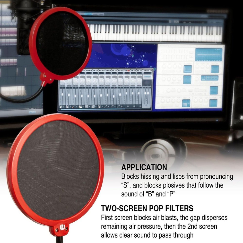 Deco Gear Universal Double Layer Pop Filter Microphone Wind Screen with Clip