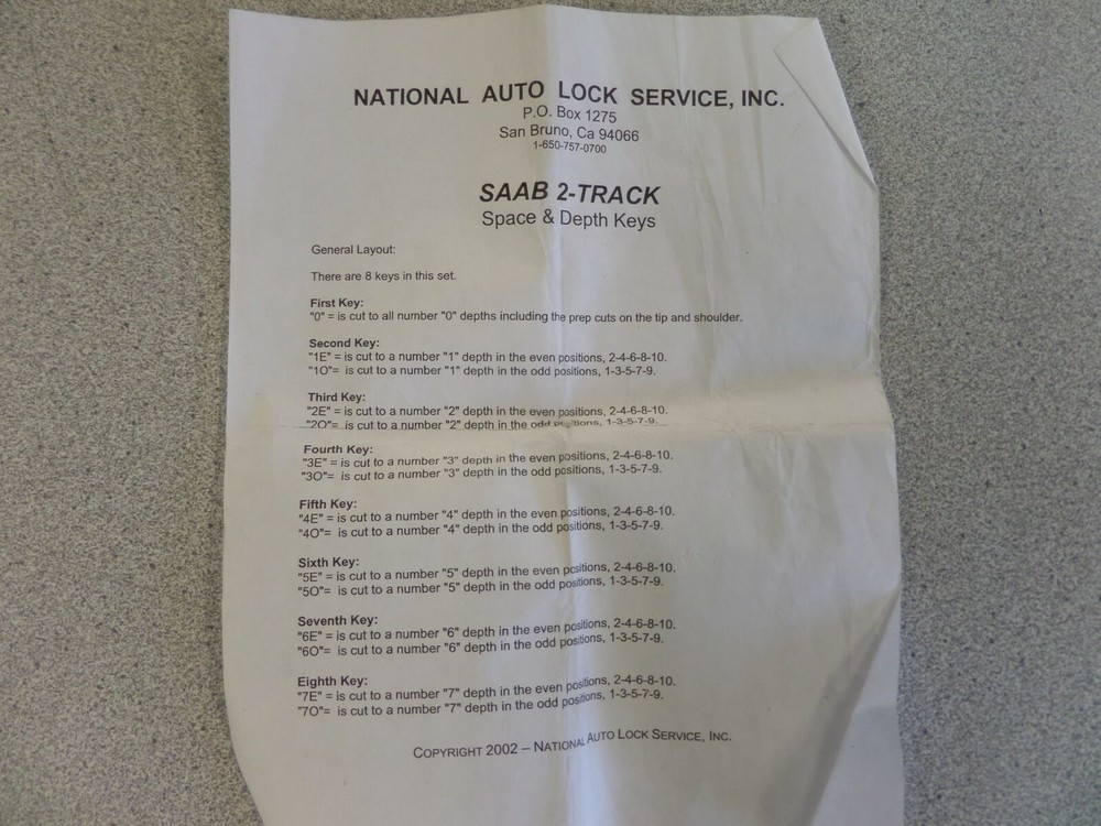 SAAB 2 TRACK HIGH SECURITY DEPTH KEYS NATIONAL AUTO LOCK SERVICE USED