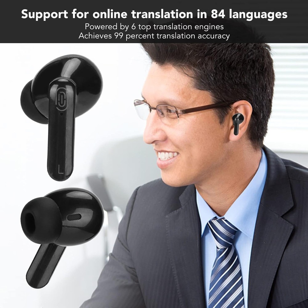 Bewinner Y113 Language Translator Earbuds, 144 Dark black